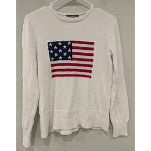 Alashan American Flag Cotton Cashmere White Sweater Size Small